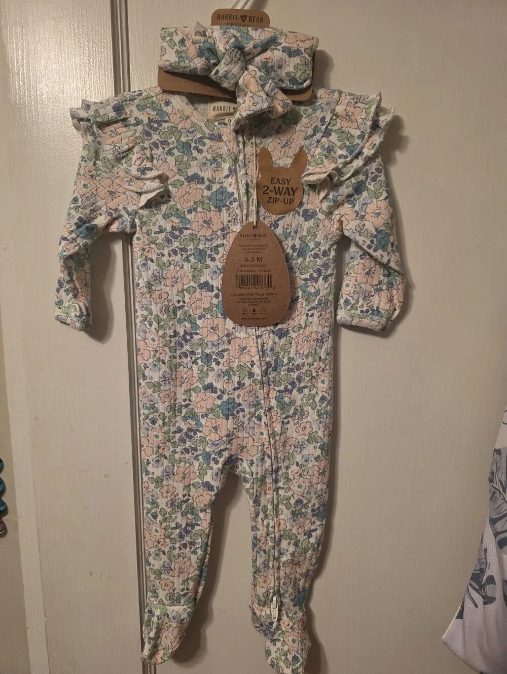 Floral Ruffle Baby One-Piece - Pastel Pink & Green